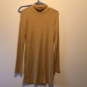 Mock turtle neck stretchy dress mustard color